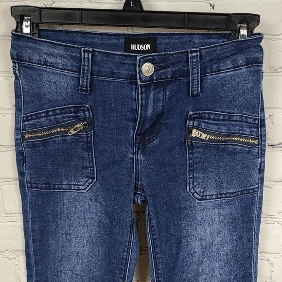 Hudson Amri Ankle Skinny Jean Girls 10 Dark Blue Distressed Denim Zipper Pockets - Picture 3 of 10